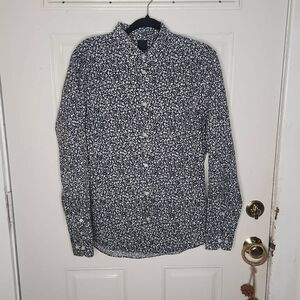 H&M black and gray floral button down slim fit long sleeve shirt men's size M
